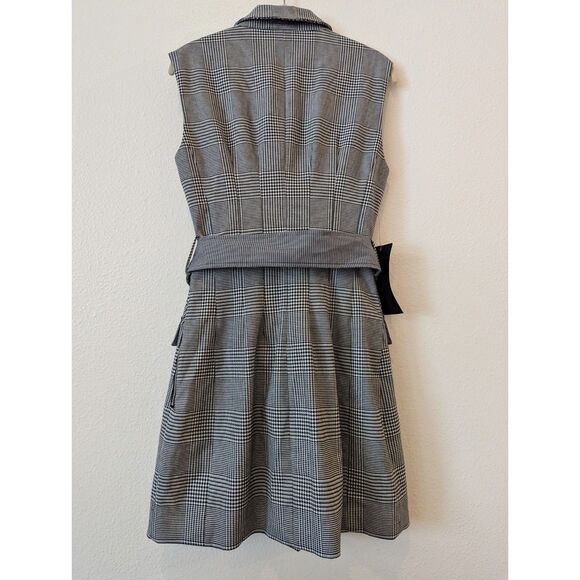 Bebe Blazer Dress Houndstooth Lapel Flap Pockets Removable Belt Sz 10 - Picture 11 of 11